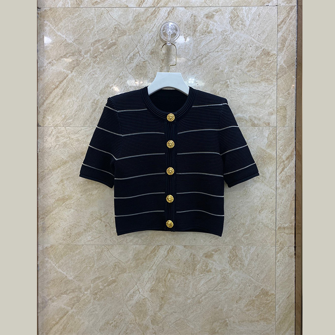 balmain striped knit short sleeve cardigan